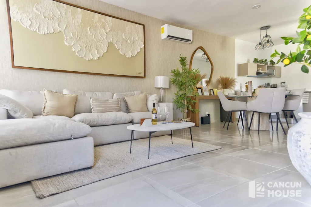 Spacious living room interior of a Kitam house in Playa del Carmen